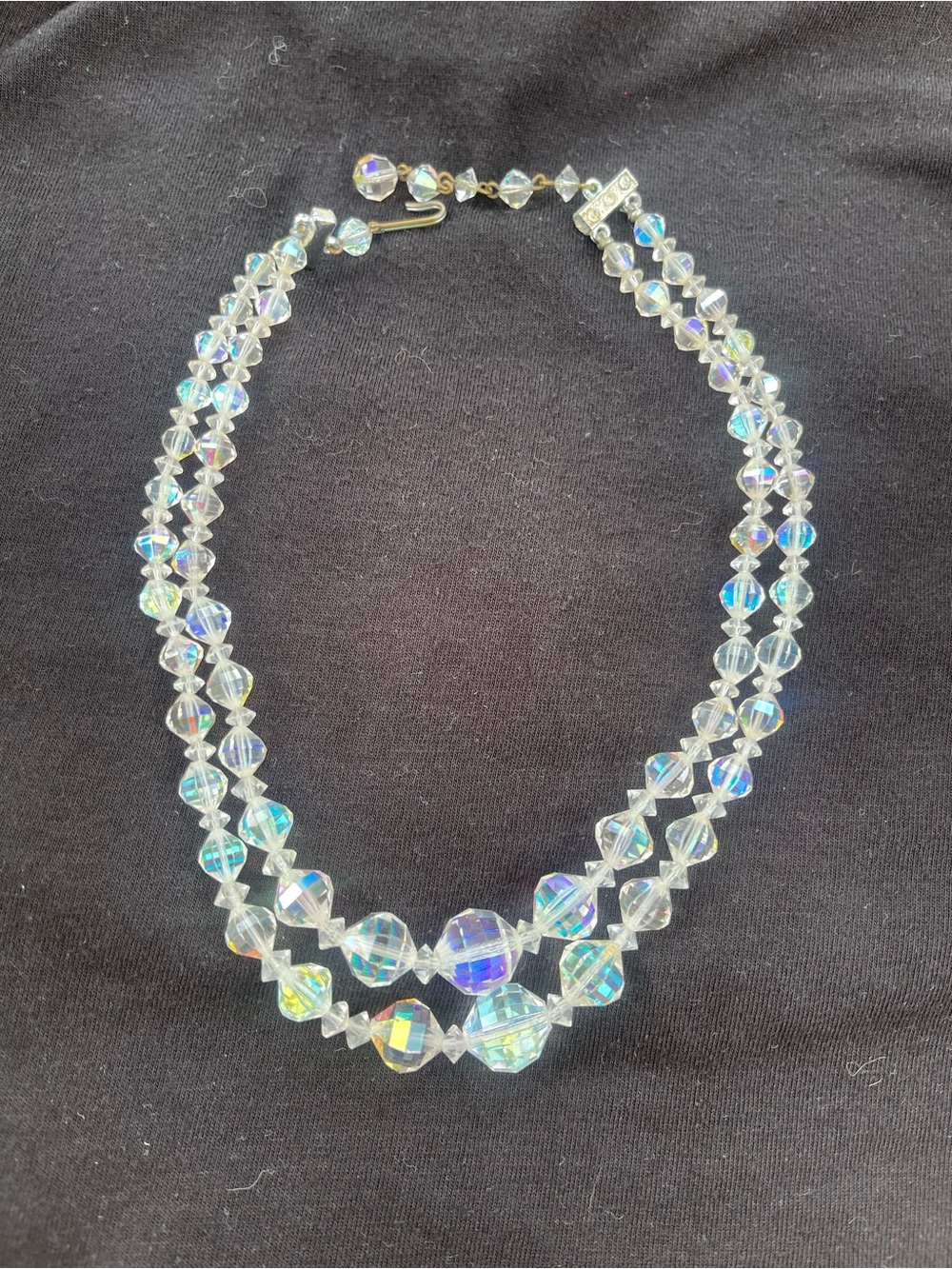 Vintage Iridescent Crystal Double Strand Necklace - Clear AB
